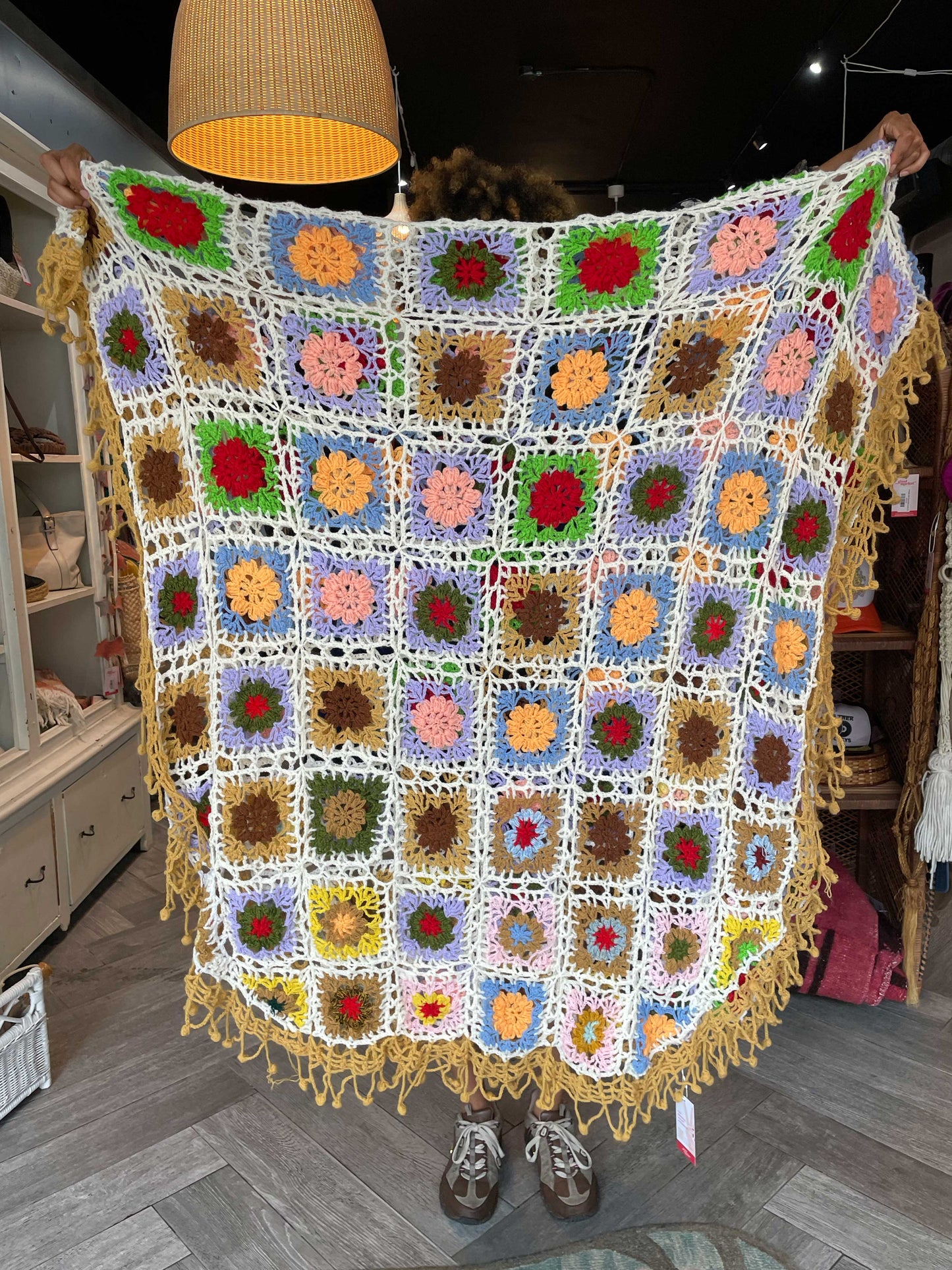 vintage granny crochet loose knit throw