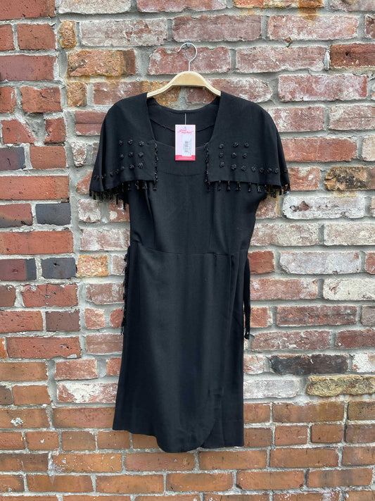 vintage beaded fringe belted dress