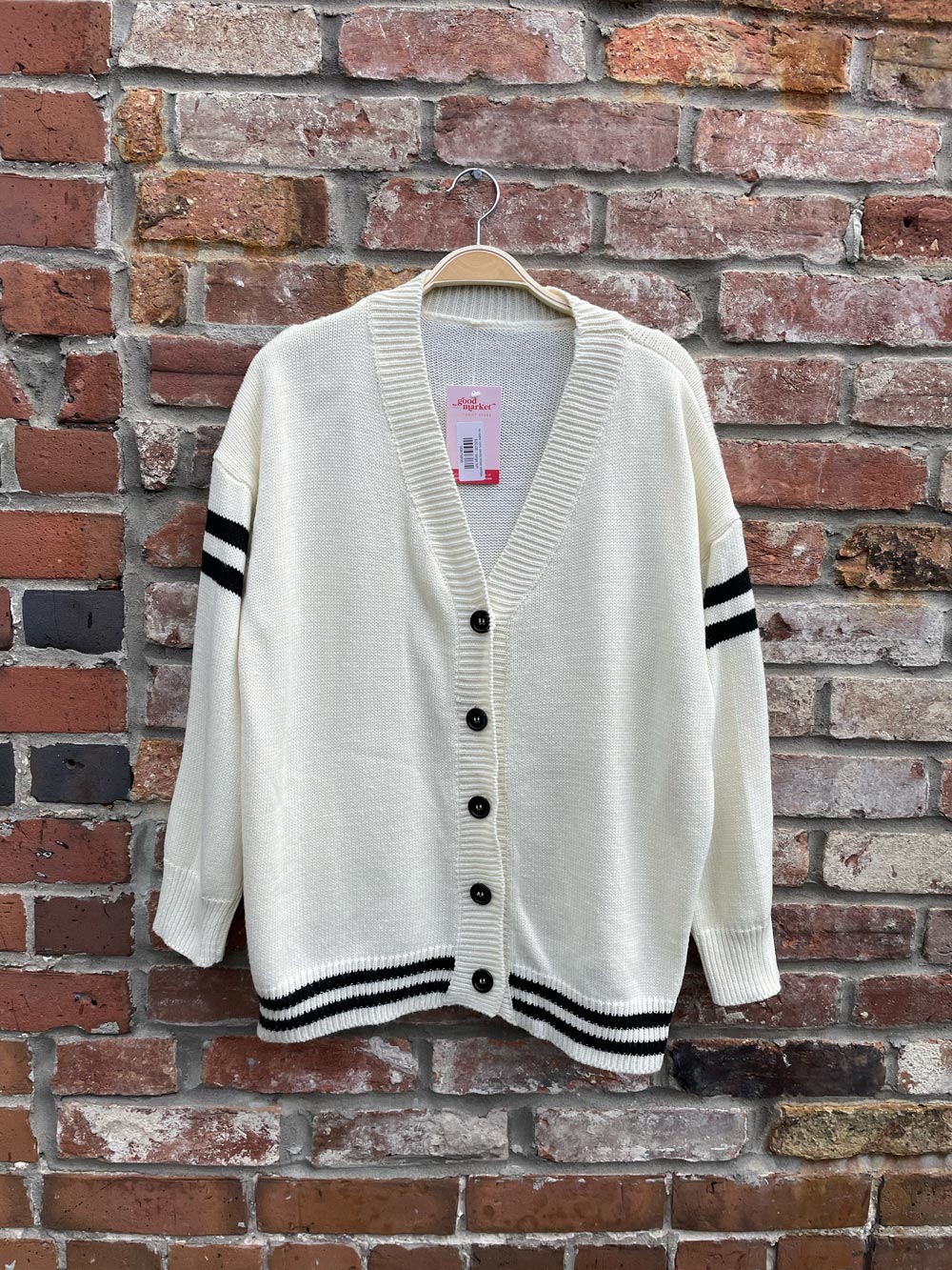 no name retro varsity stripe cardigan