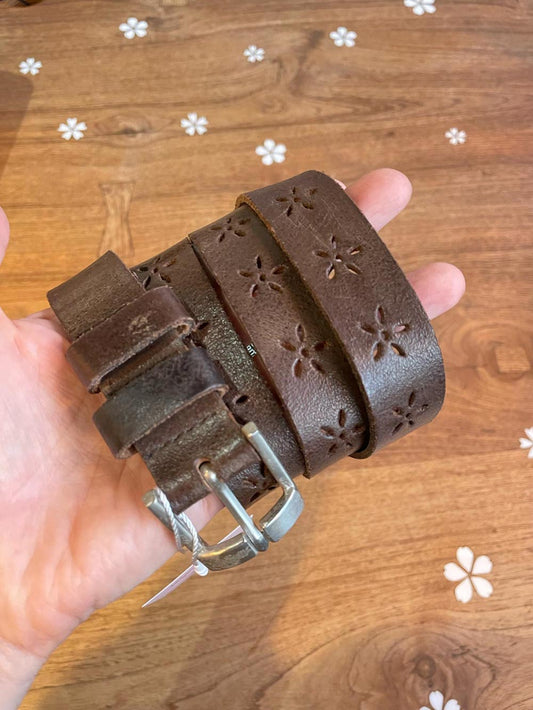 brown leather floral lasercut leather belt