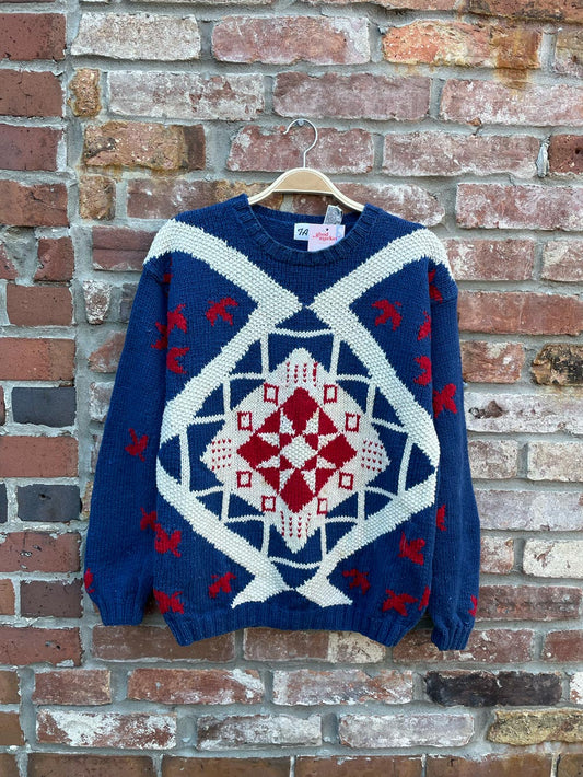 vintage ramie-cotton quilt star knit crew