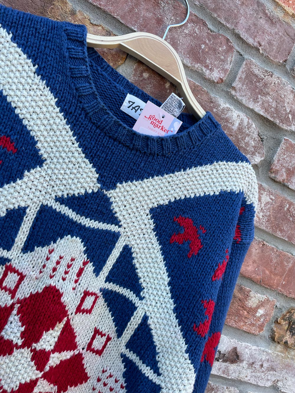 vintage ramie-cotton quilt star knit crew