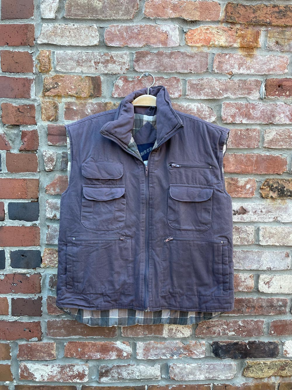 vintage timber-run flannel lined utility vest