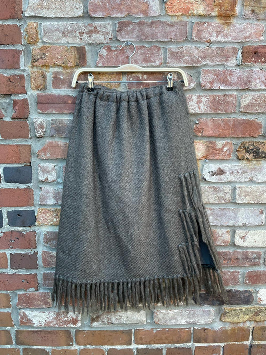 vintage wool fringe midi skirt