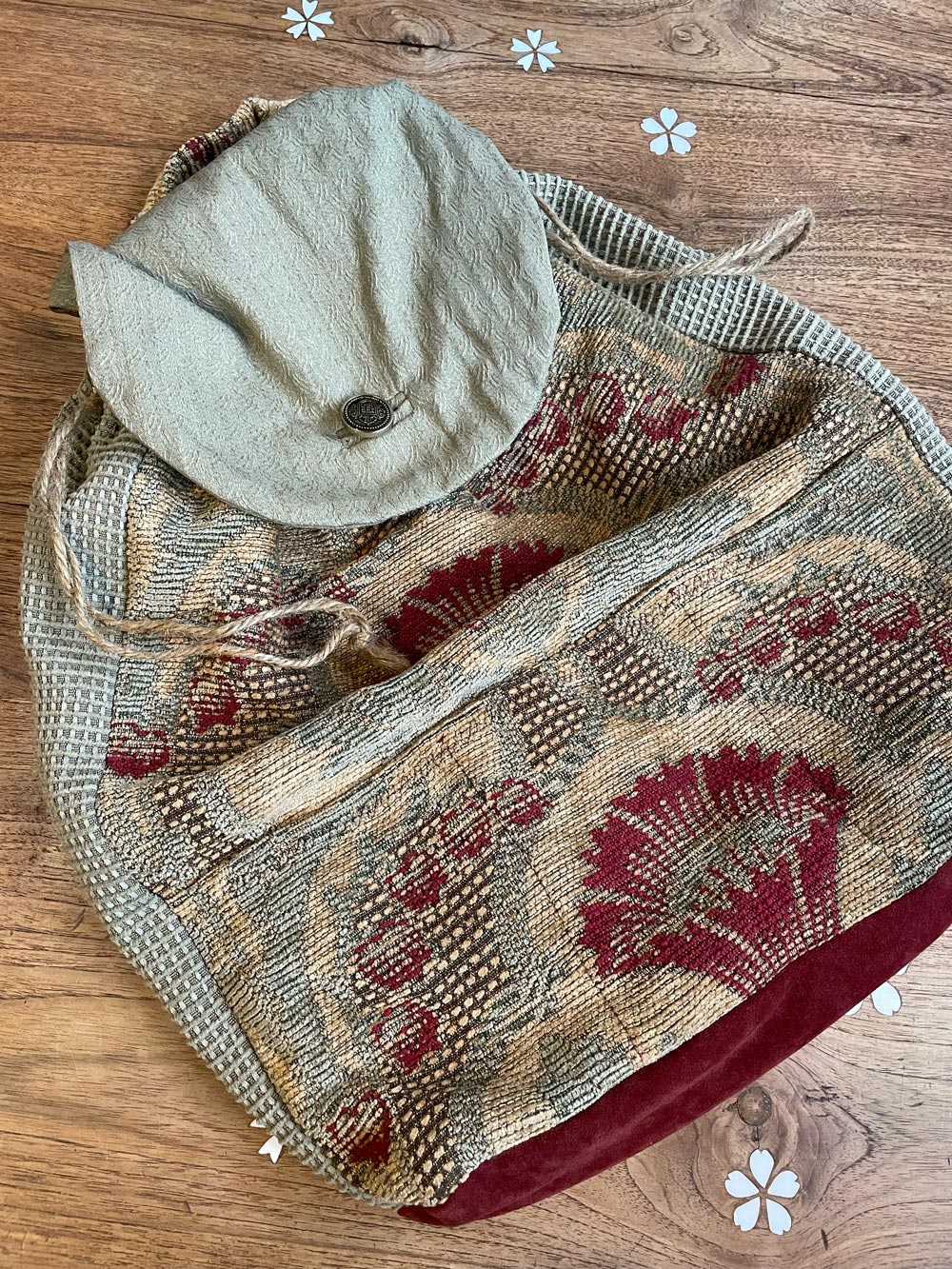 vintage handmade tapestry patchwork backpack