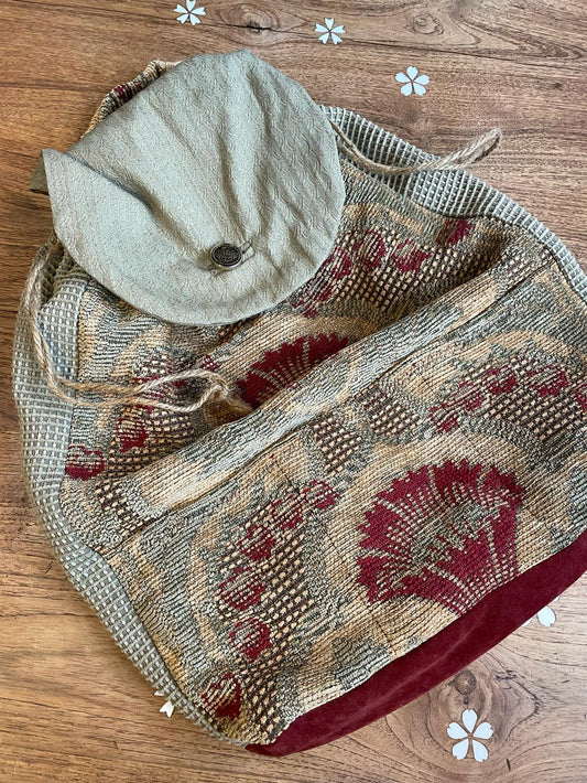 vintage handmade tapestry patchwork backpack