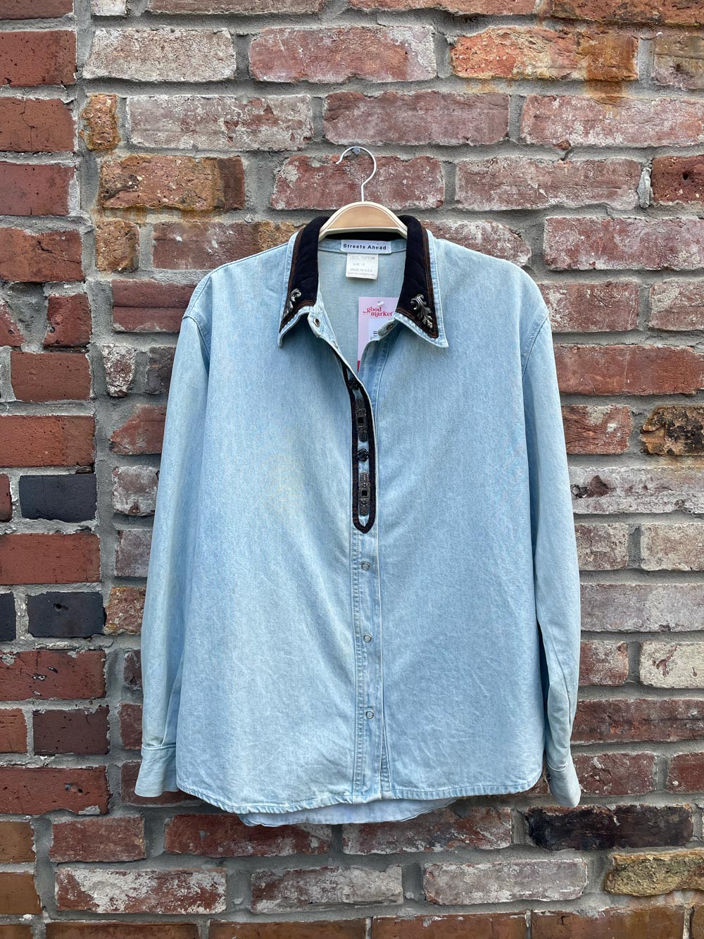 vintage streets ahead embellished western denim shirt