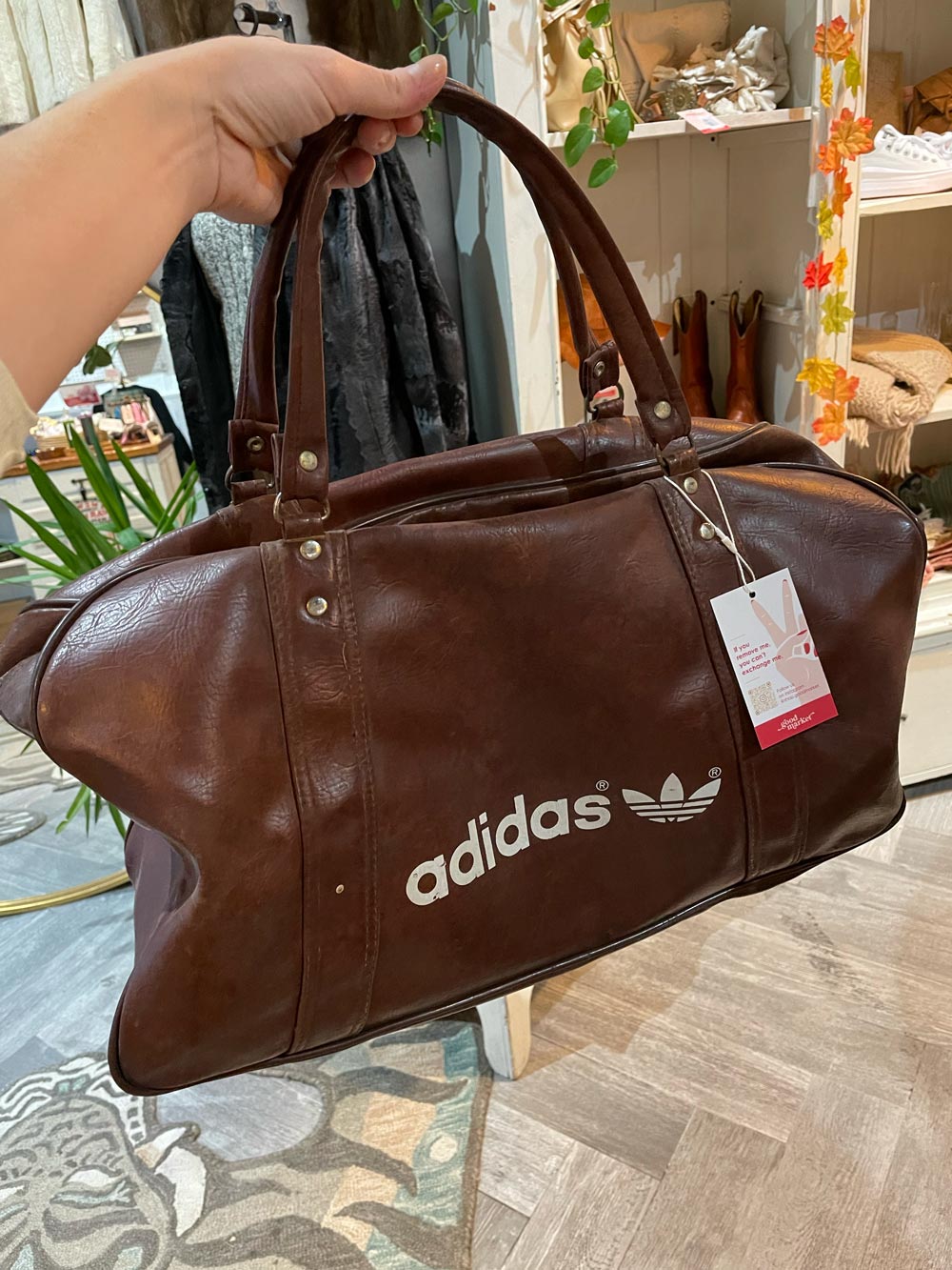 vintage 70s adidas faux leather duffle bag