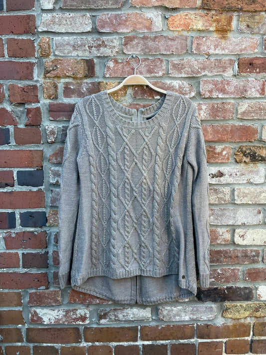 emu merino wool metallic cable knit sweater