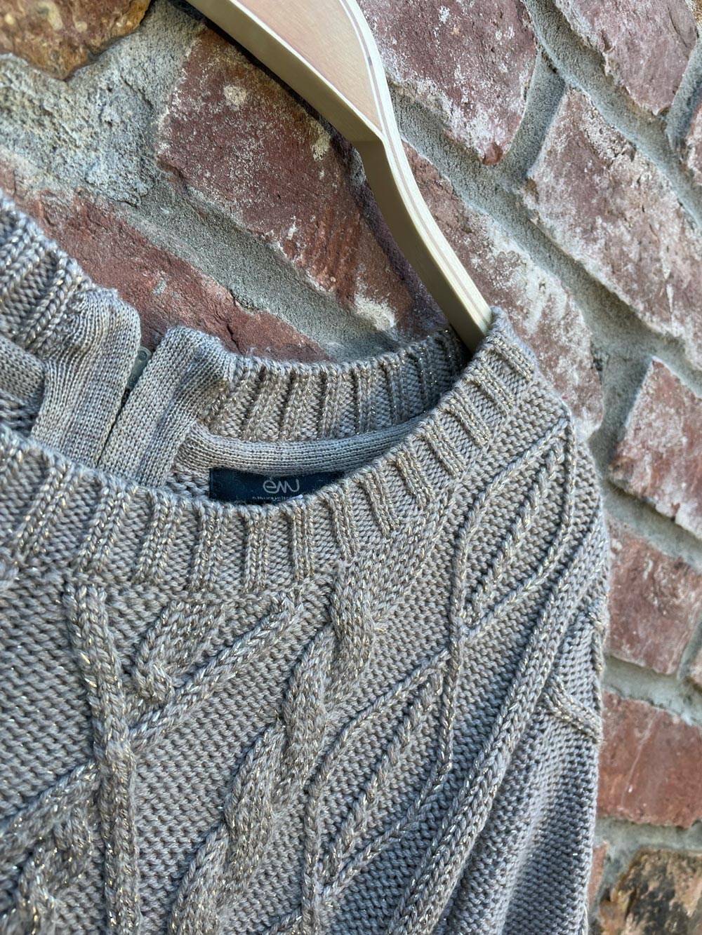 emu merino wool metallic cable knit sweater