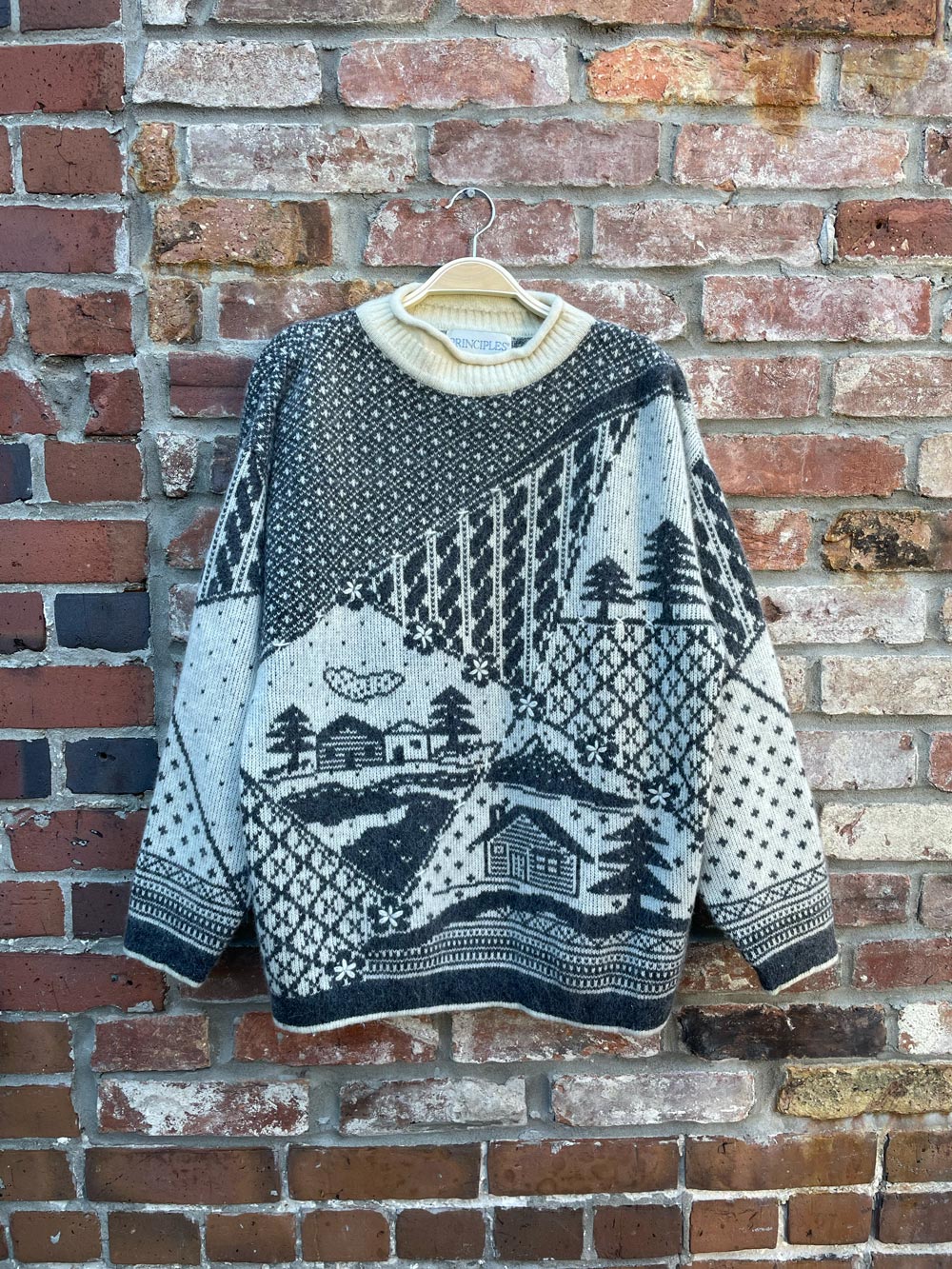 vintage principles wool-angora cottage scene sweater