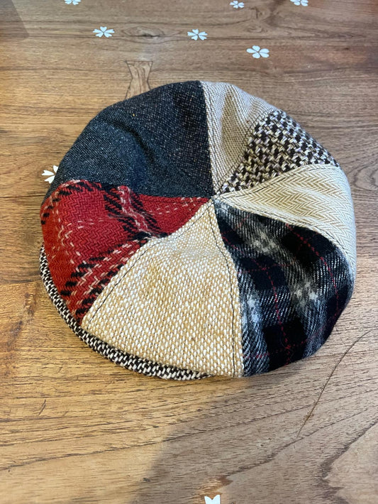 wool-blend tweed patchwork newsboy cap