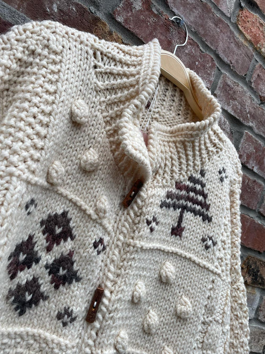 vintage hand-knit cottage moose cardigan jacket