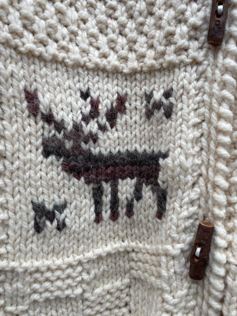 vintage hand-knit cottage moose cardigan jacket