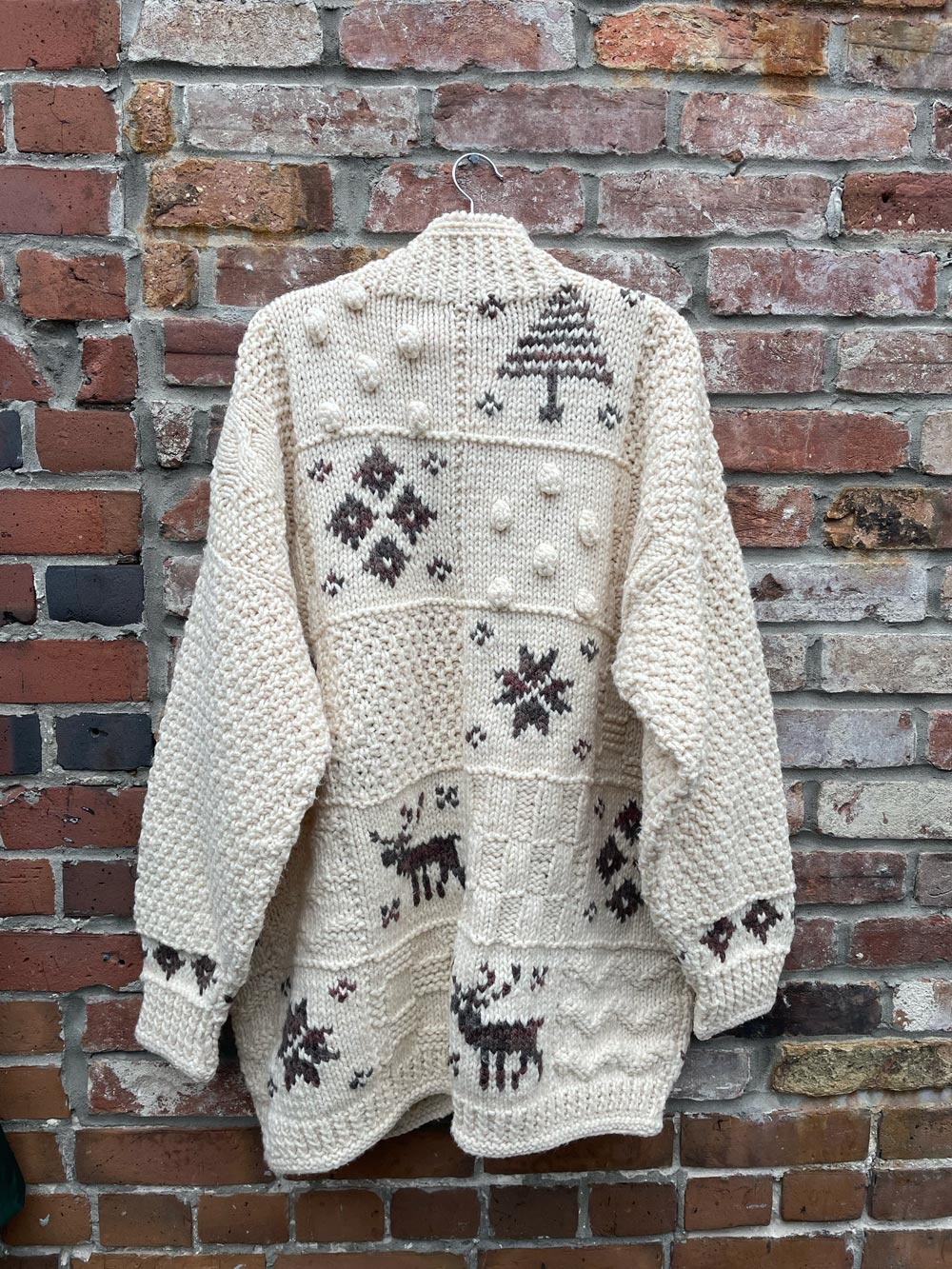 vintage hand-knit cottage moose cardigan jacket