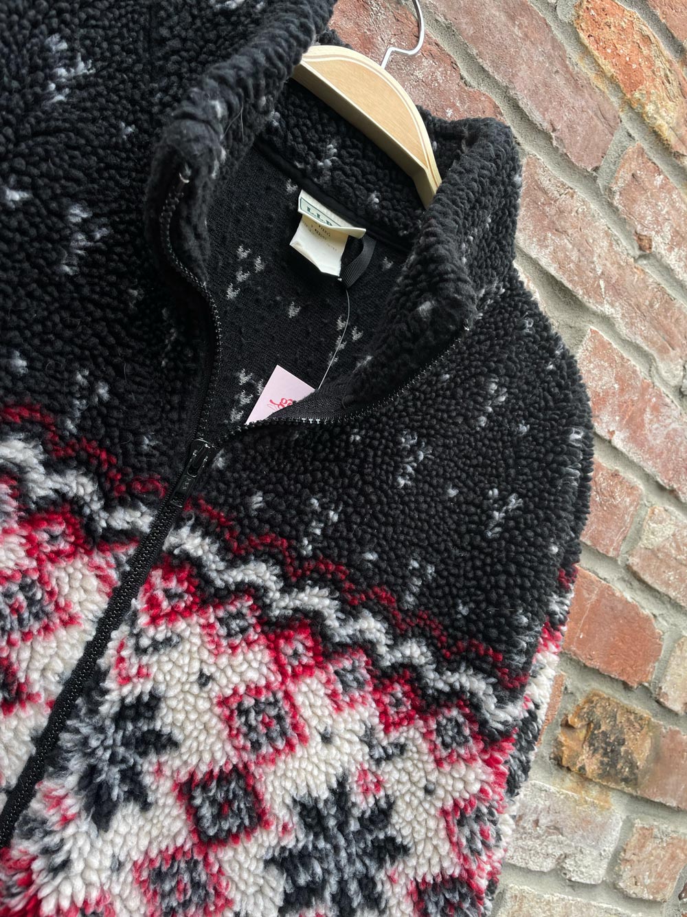 vintage ll bean deep pile fleece snowflake pullover