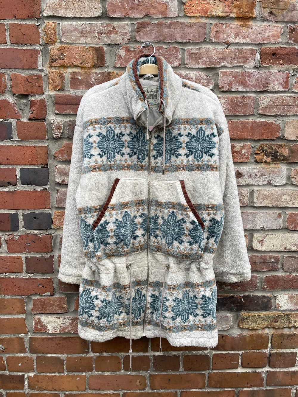 vintage expedition drawstring fleece snowflake coat