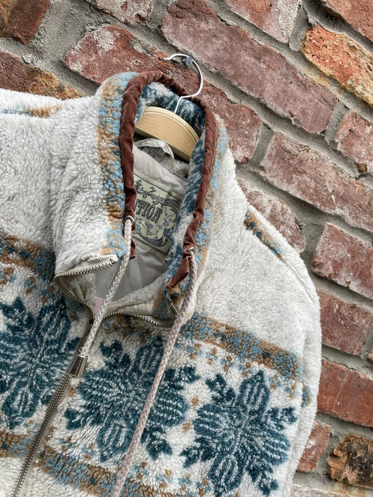 vintage expedition drawstring fleece snowflake coat