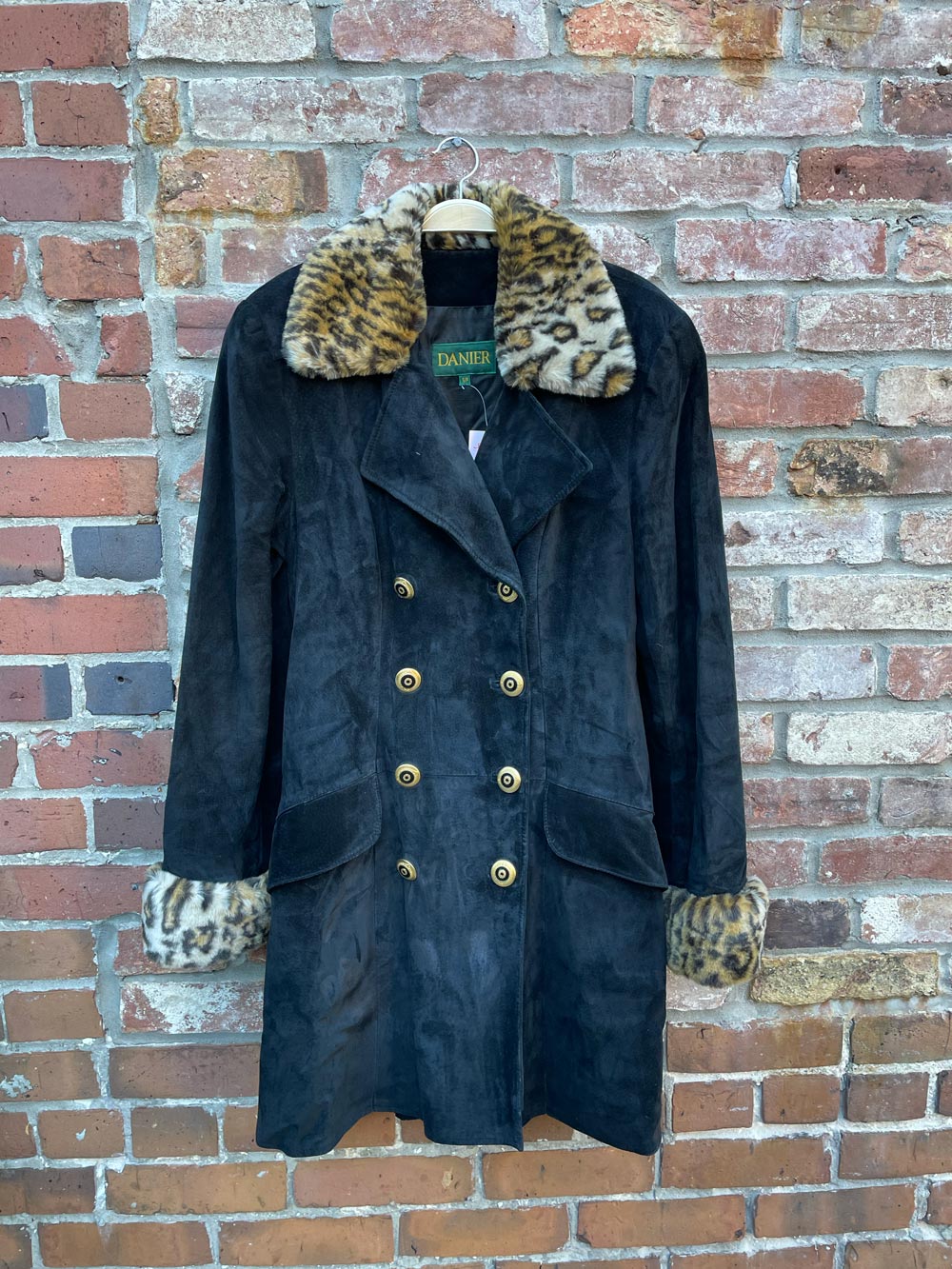 vintage danier suede jacket w leopard faux fur trim