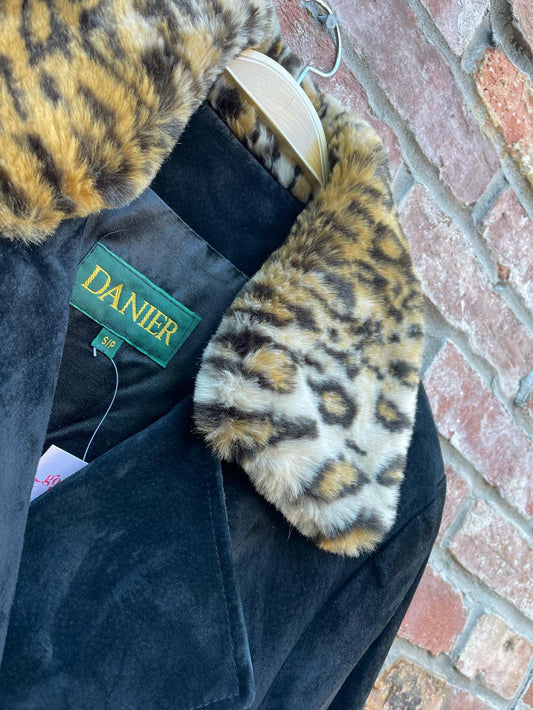 vintage danier suede jacket w leopard faux fur trim