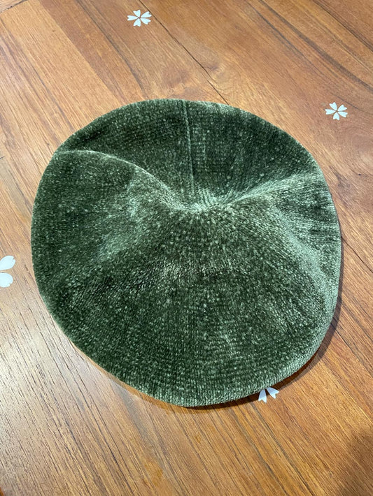 vintage green chenille knit beret