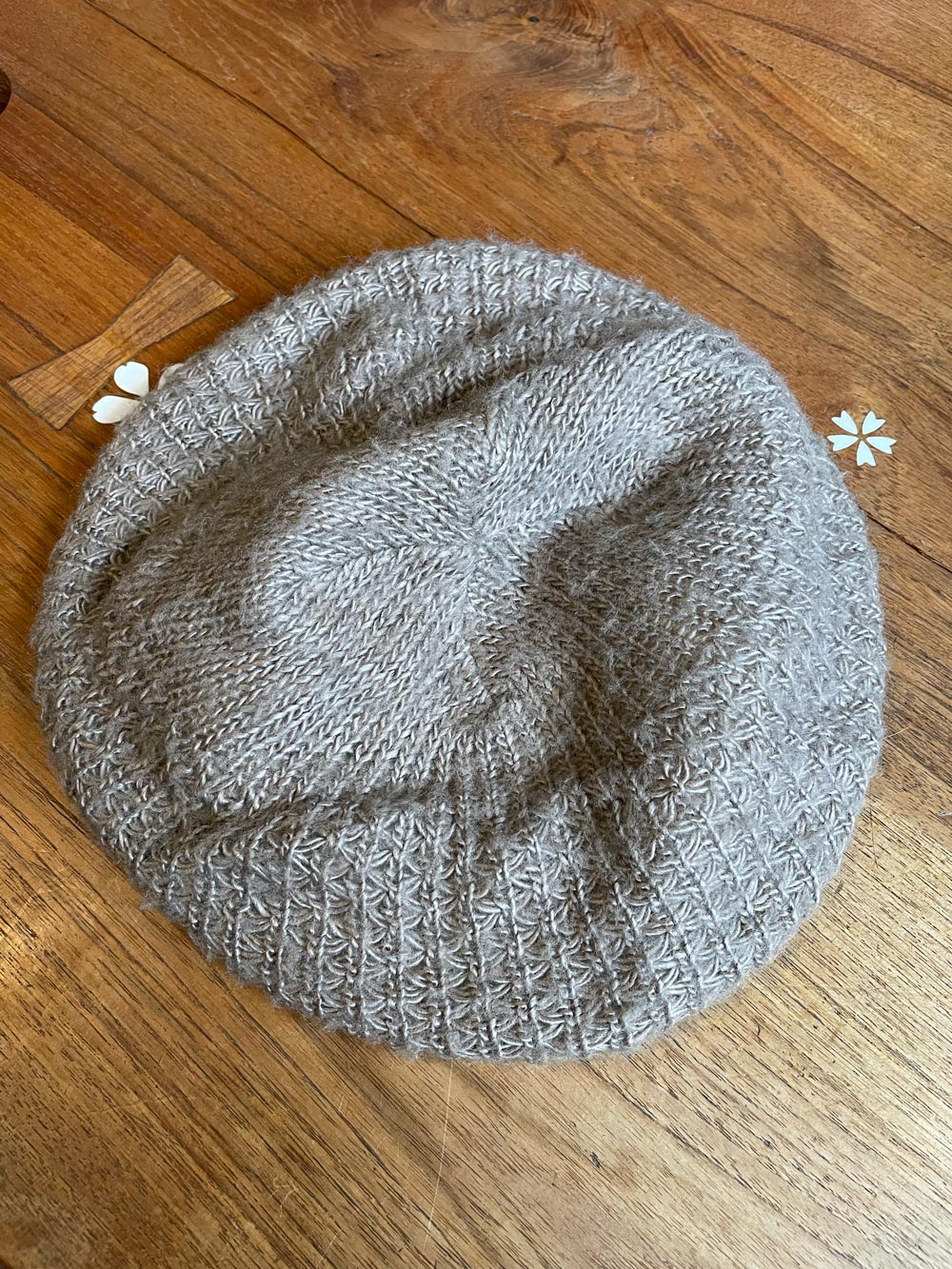 vintage brown + cream knit beret