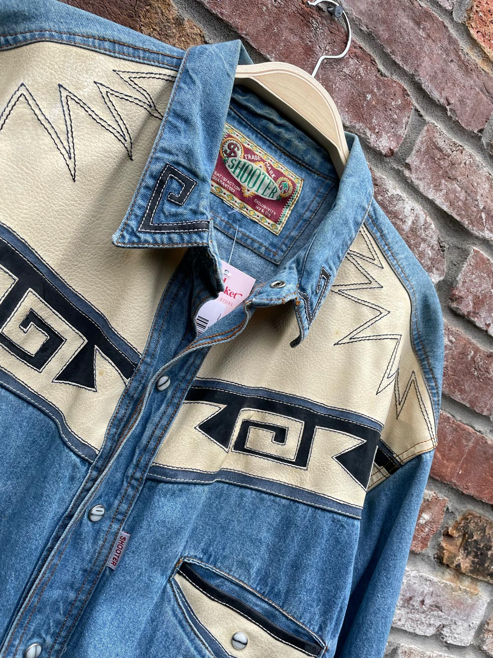 vintage 90s shooter roper snap button denim shirt