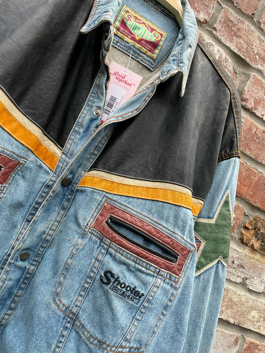 vintage 90s shooter snap button denim shirt jacket