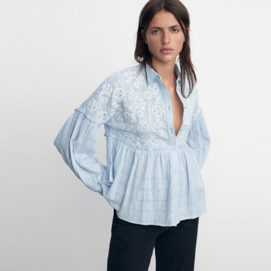 zara embroidered babydoll blouse