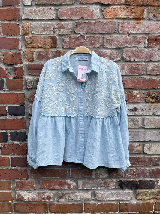 zara embroidered babydoll blouse