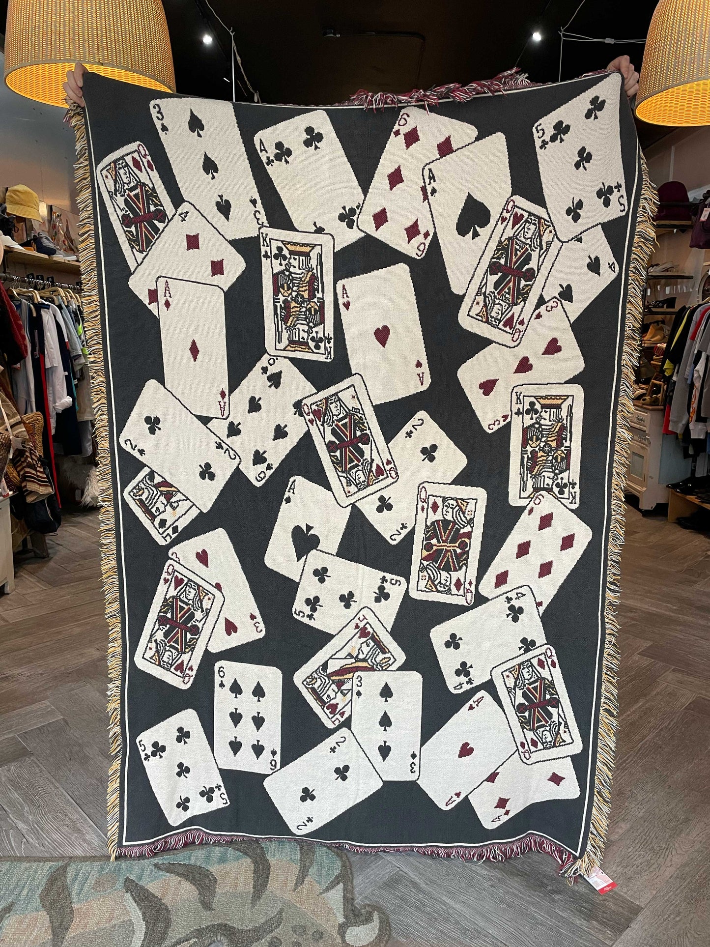 vintage 00s deck of cards poker woven throw blanket