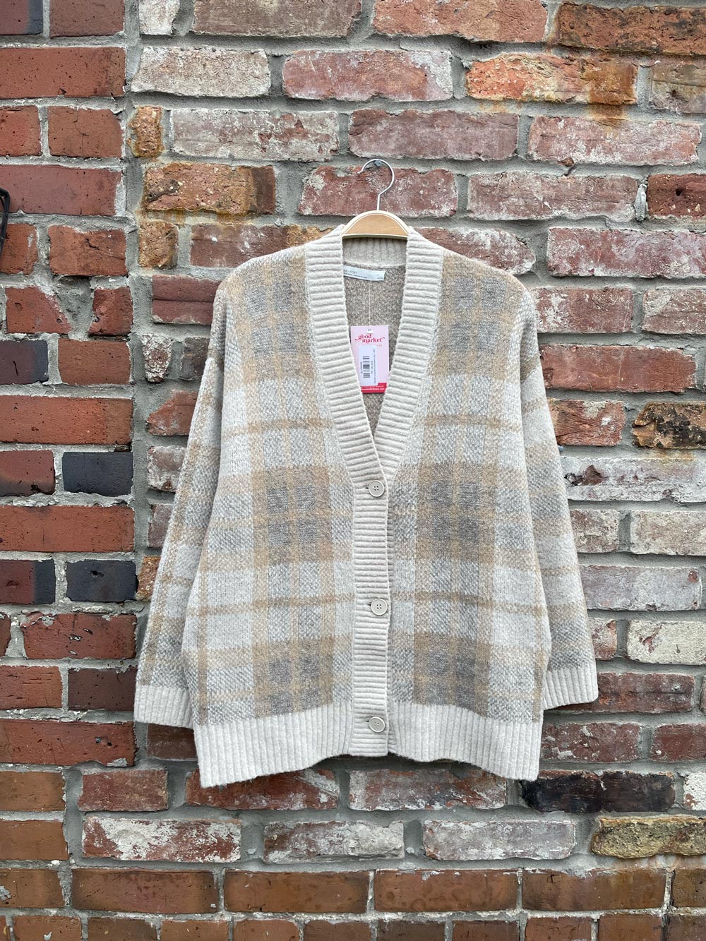 oak + fort oversized plaid knit cardigan