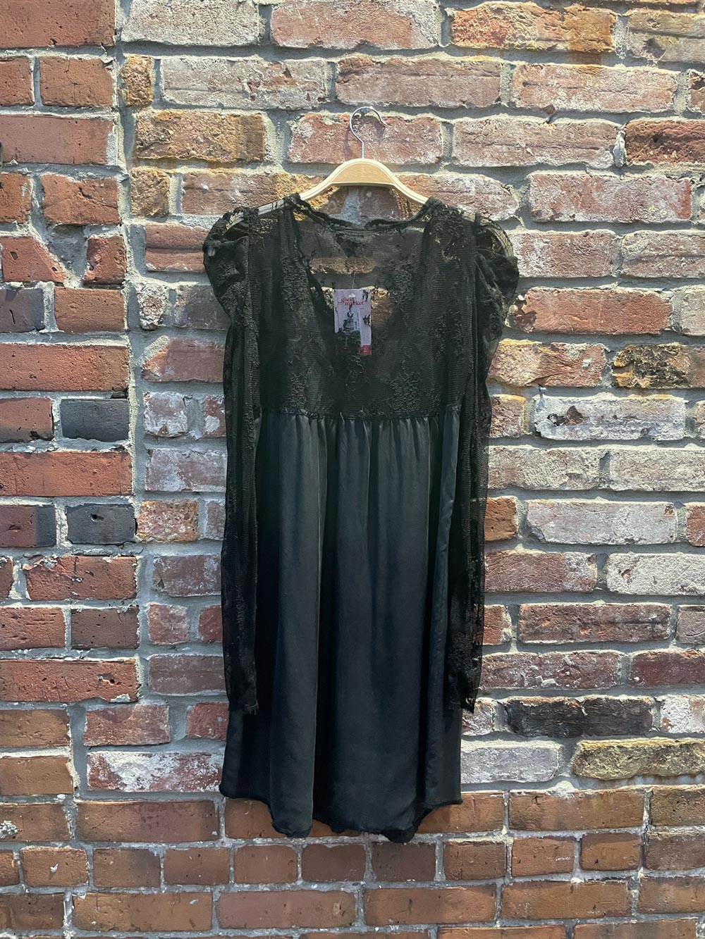 wilfred silk dress with lace puff sleeve