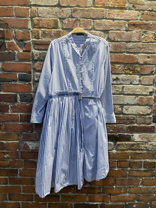 yeation pin stripe pleated shirt dress