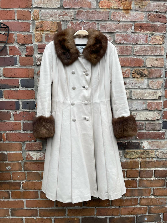 vintage the old mill penny lane fur trim leather coat