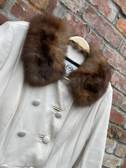 vintage the old mill penny lane fur trim leather coat