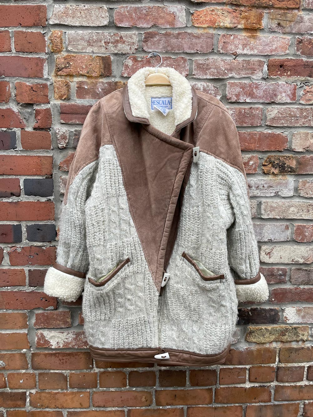 vintage escala oversized Cable knit sherpa lined suede coat