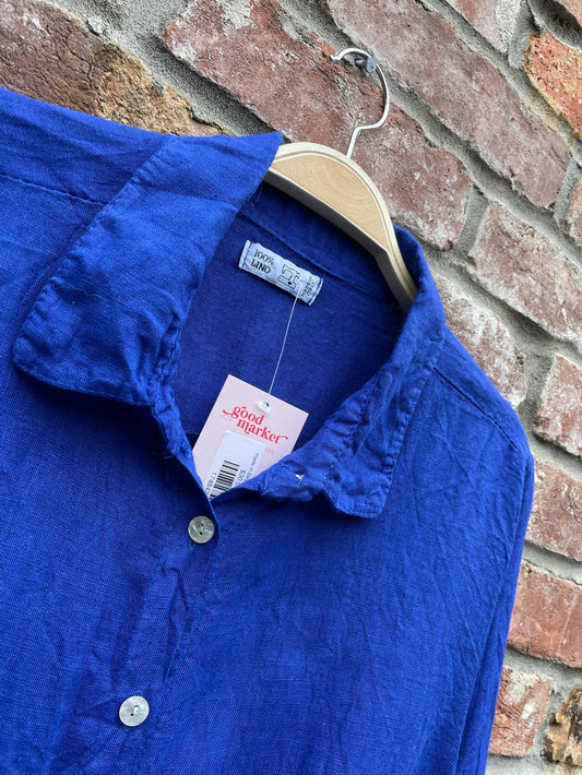 made in italy 100% linen tie front shirt