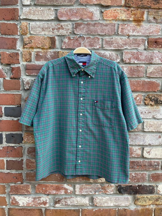 rework x vintage tommy crop plaid shirt