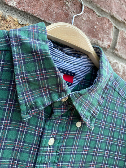 rework x vintage tommy crop plaid shirt