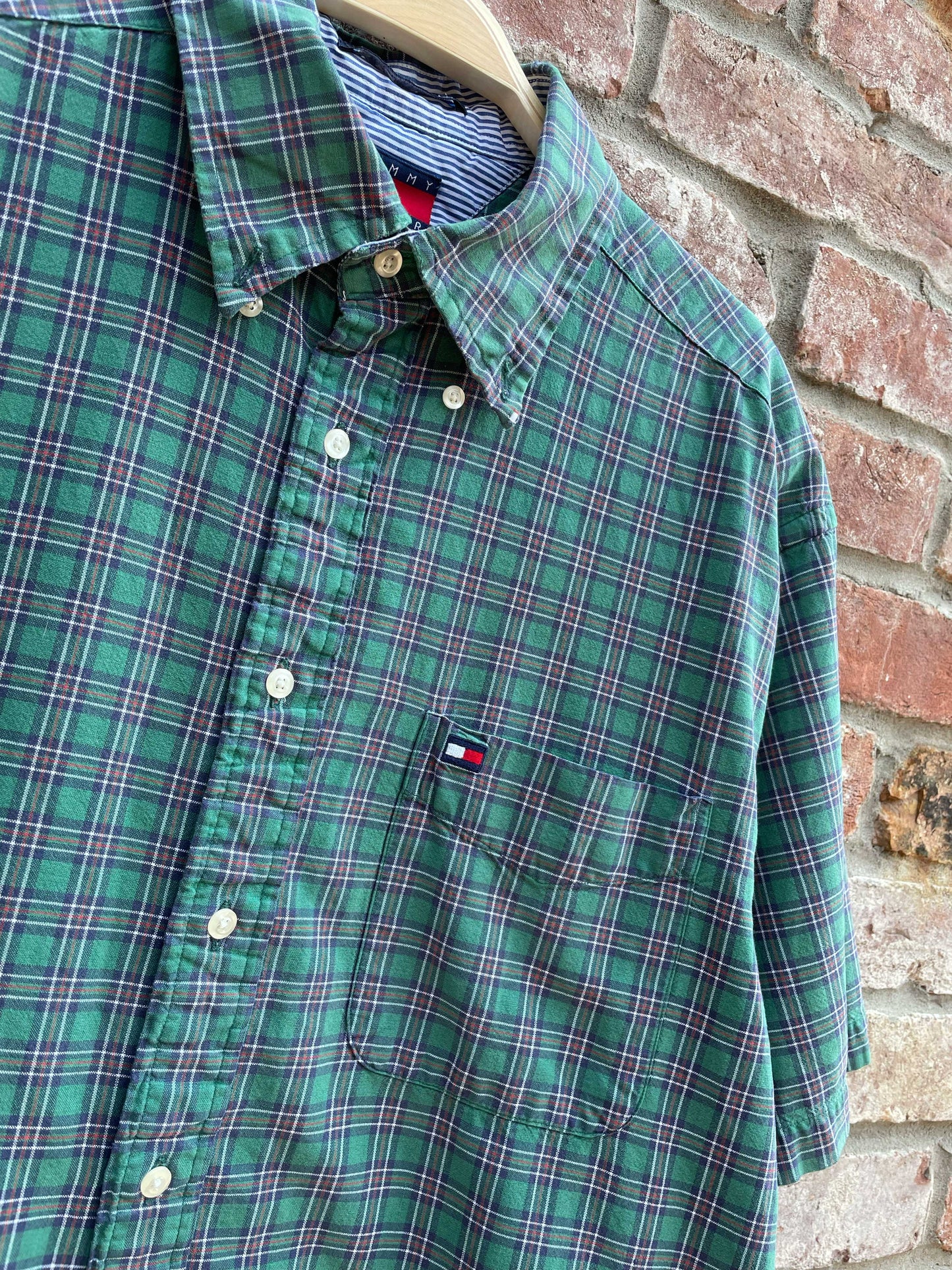 rework x vintage tommy crop plaid shirt