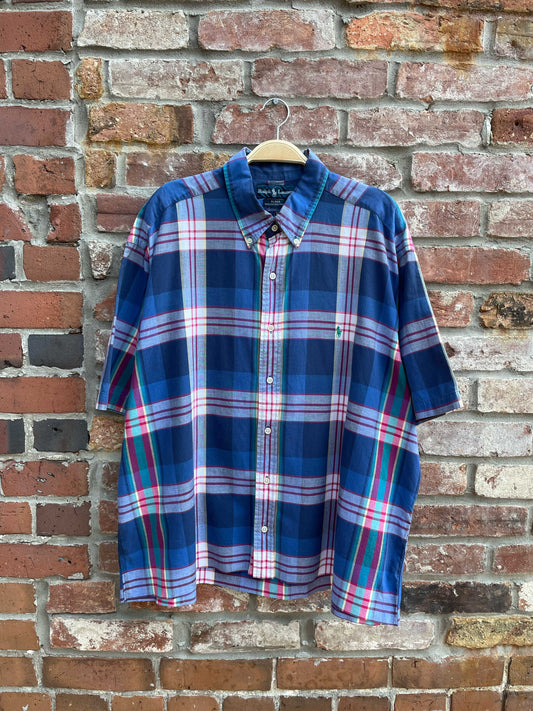 rework x vintage 90s ralph lauren crop madras shirt