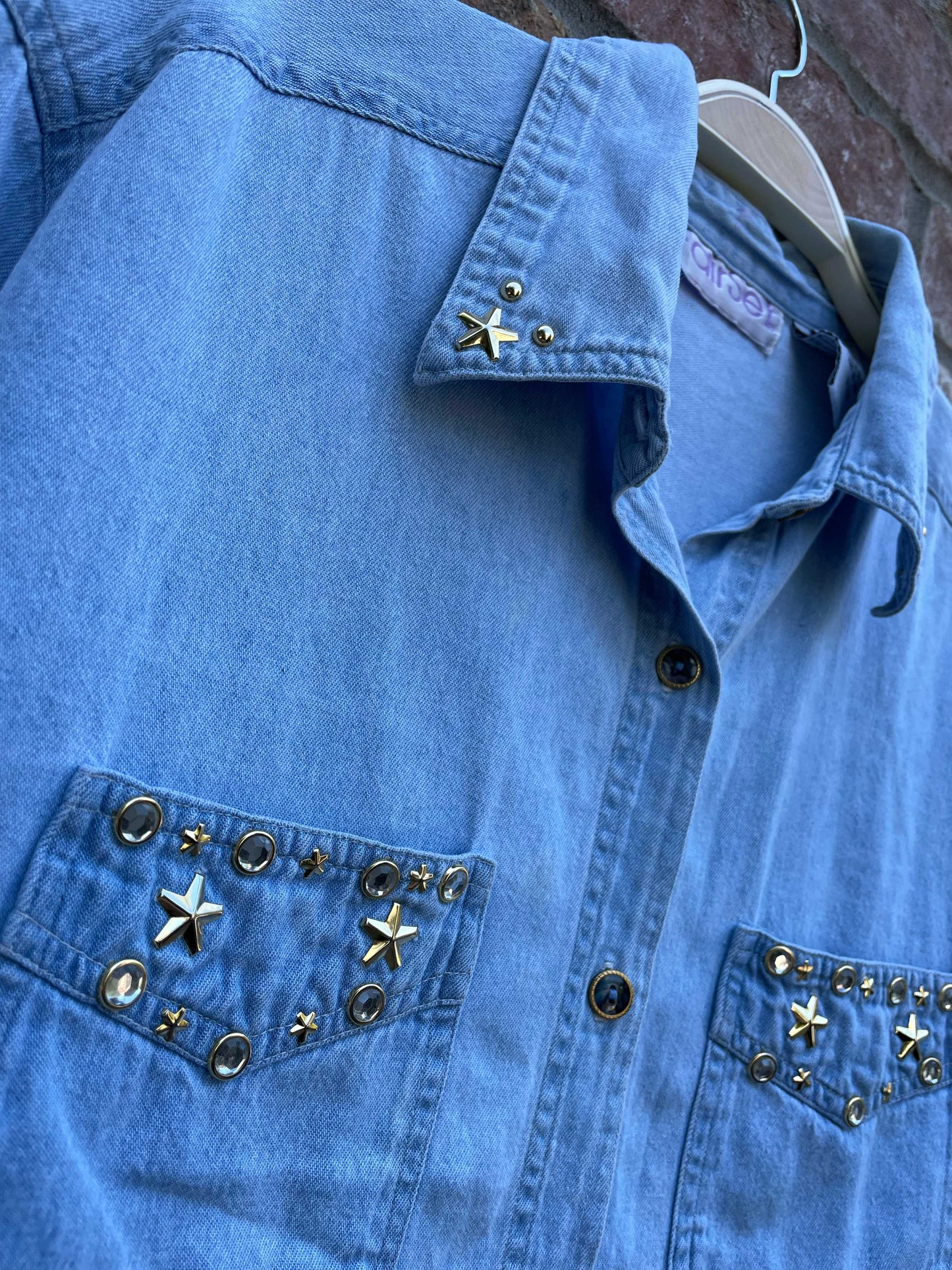 vintage 90s fair set bedazzled crop denim shirt