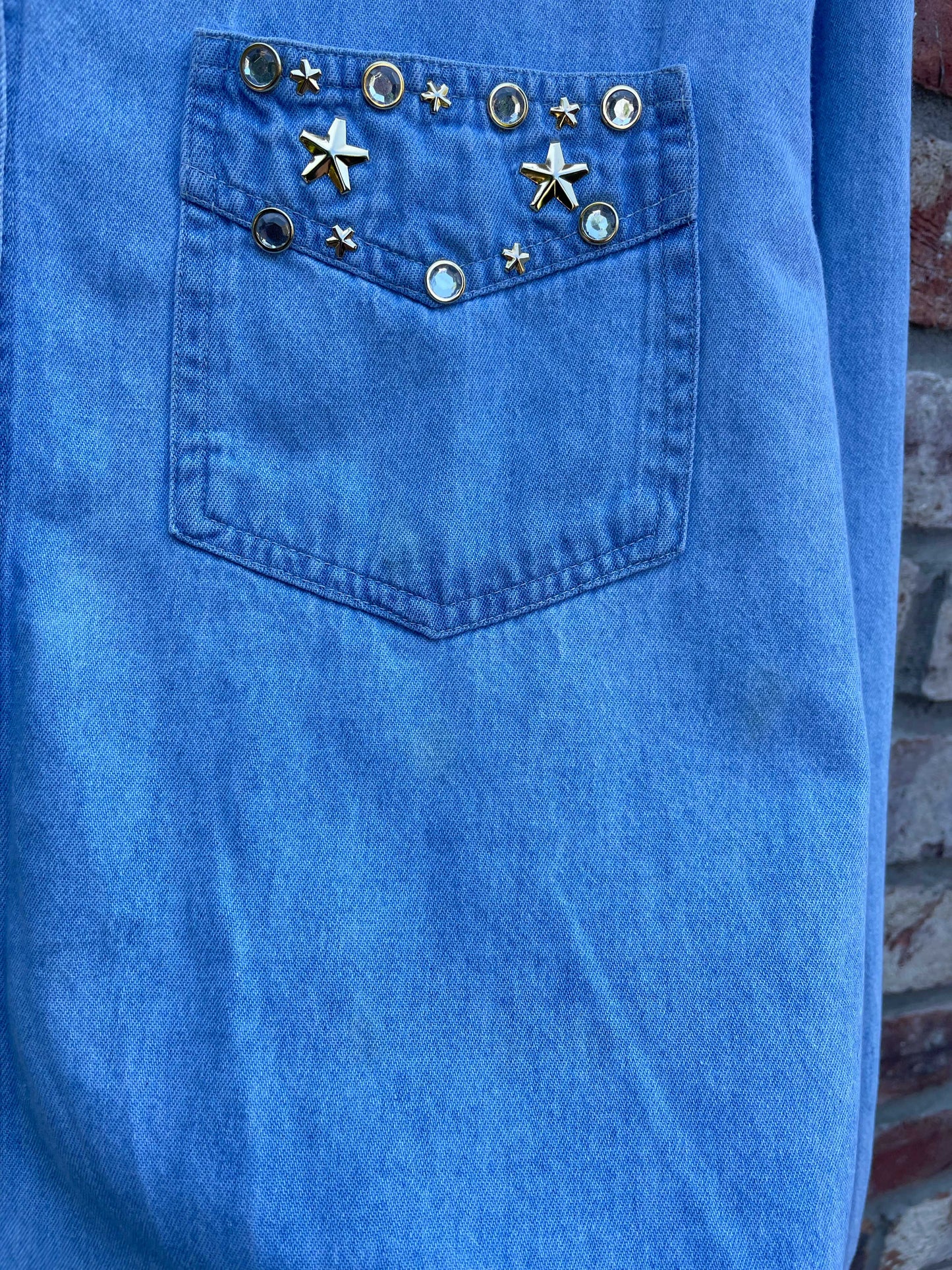 vintage 90s fair set bedazzled crop denim shirt