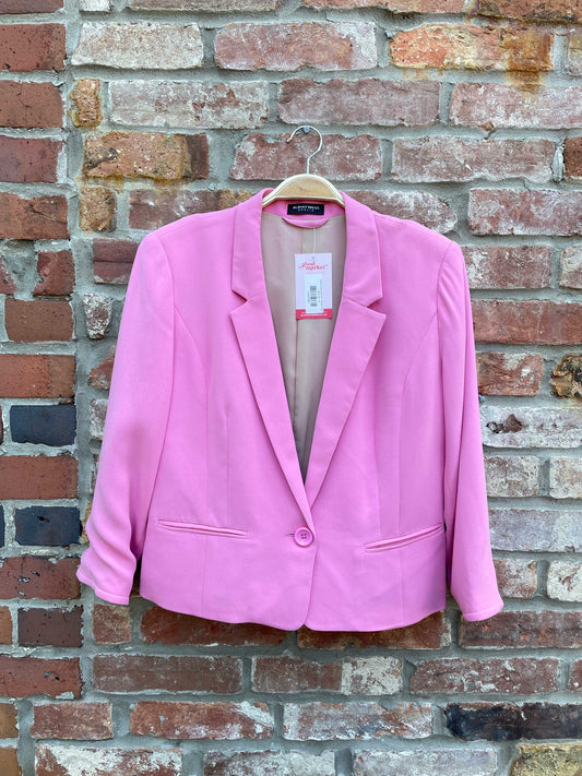 blacky dress pink silk cropped blazer