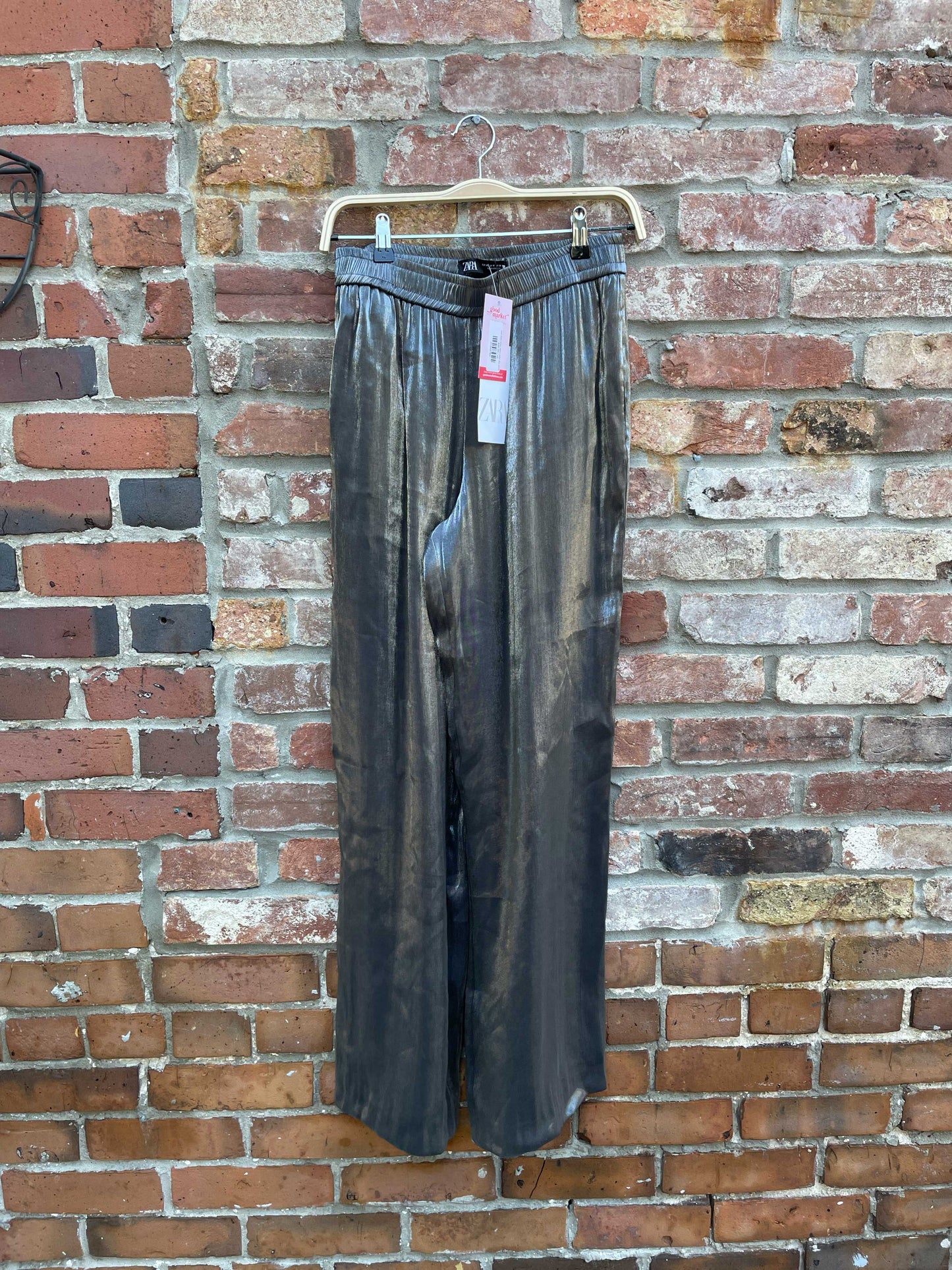 nwt zara silver lame wide leg pants