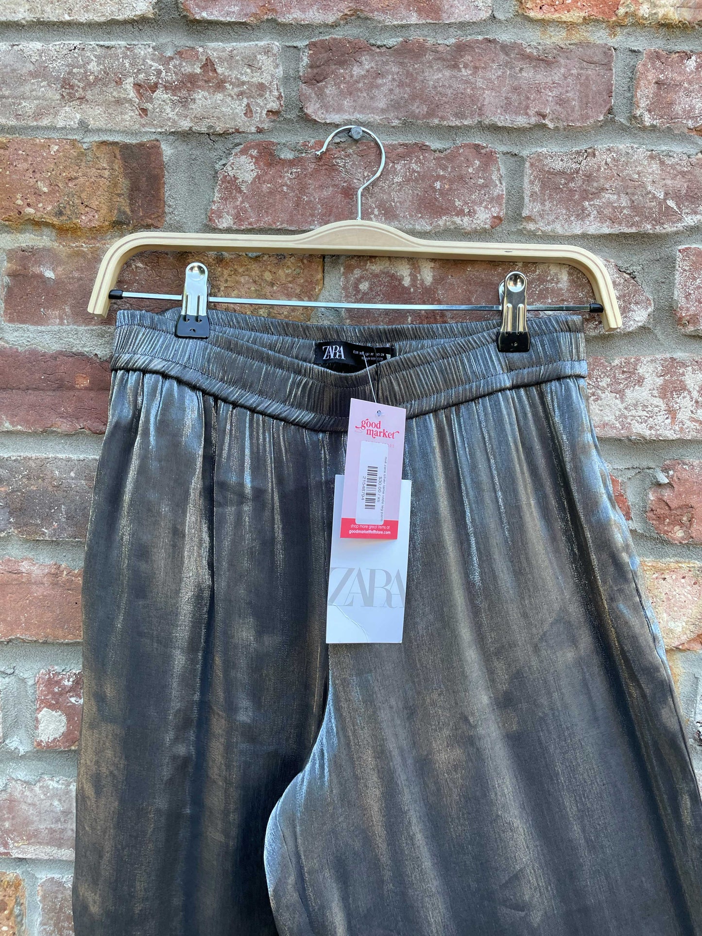 nwt zara silver lame wide leg pants