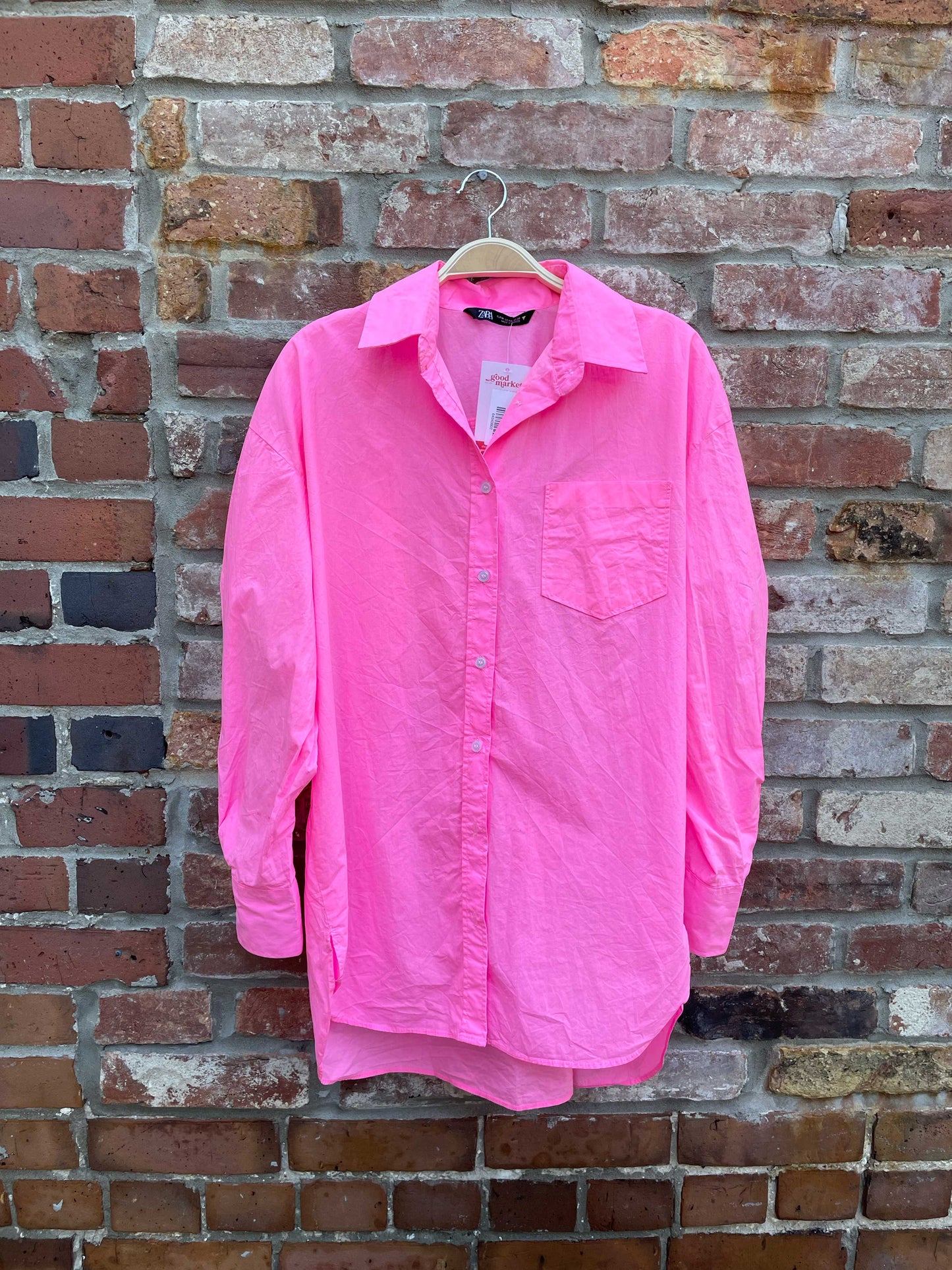 zara oversized pink poplin shirt