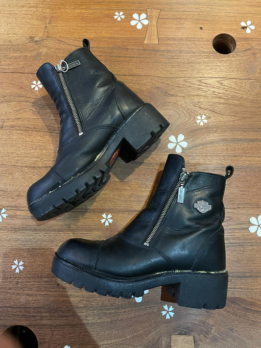 y2k harley davidson chunky heeled leather boots