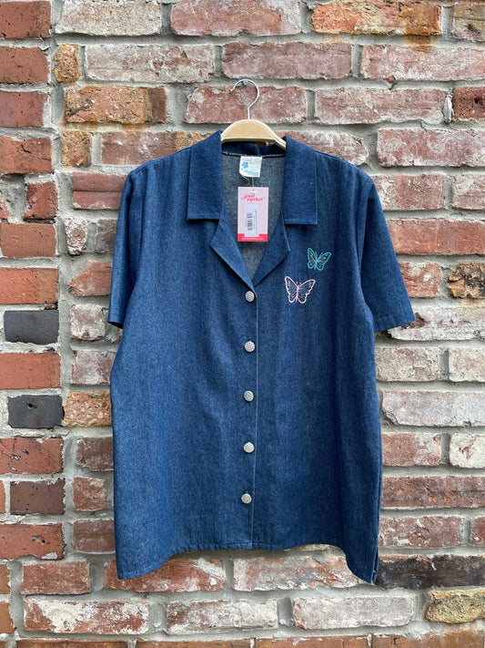 vintage 00s butterfly ss denim shirt